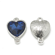 Alloy Glass Links connectors, Faceted, Heart, Platinum, Prussian Blue, 19.5x14x6.5mm, Hole: 1.5mm(PALLOY-T043-12mm-13)