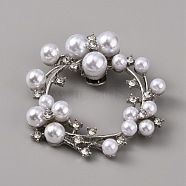 Plastic Imitation Pearl Shoe Decoration, Detachable Shoe Buckle Clips, with Alloy Findings and Crystal Rhinestone, Wreath, Platinum, 56x52.5x15mm(AJEW-WH0248-217P)