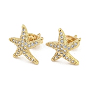 Brass Micro Pave Cubic Zirconia Ear Studs, Starfish, 12x12.5mm(EJEW-P261-26E-G)