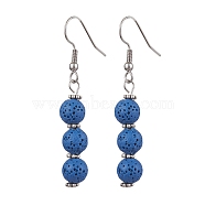Dyed Nature Lava Rock Round Beaded Dangle Earrings for Women, Royal Blue, 53.5x8mm(EJEW-JE05636-05)