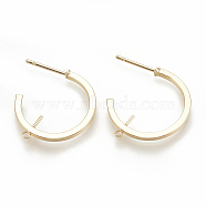 Brass Stud Earring Findings, Half Hoop Earrings, with Loop, Real 18K Gold Plated,32x30x1.5mm, Hole: 0.5mm(X-KK-S345-184B-G)