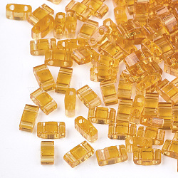 2-Hole Glass Seed Beads, Transparent Colours, Rectangle, Orange, 4.5~5.5x2x2~2.5mm, Hole: 0.5~0.8mm(SEED-T003-01B-01)