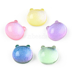 Transparent Epoxy Resin Cabochons, with Glitter Powder, Cat Head Shape, Mixed Color, 14.5x15.5x7.5mm(CRES-T024-03)