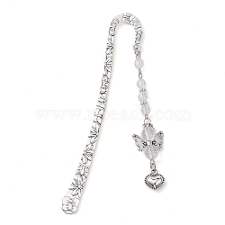 Angel Acrylic & Alloy Heart Charm Bookmarks, Alloy Hook Bookmarks, Clear, 123.5x20.5x2.5mm(AJEW-JK00317-01)