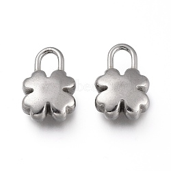 304 Stainless Steel Pendants, Clover Lock Shape, Stainless Steel Color, 15x10x5mm, Hole: 4.5x3mm(STAS-H120-08P)