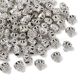 Tibetan Style Alloy Tube Bails, Barrel with Flower, Antique Silver, 10.5x9x7.5mm, Hole: 2.5mm, Inner Diameter: 4.5mm(AL-CBA612E-09AS)