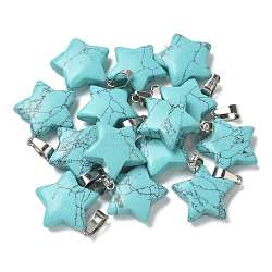 Synthetic Turquoise Pendants, Star Charms with 201 Stainless Steel Snap on Bails, Stainless Steel Color, 22x20x6mm, Hole: 3x5.5mm(G-B127-12P-09)