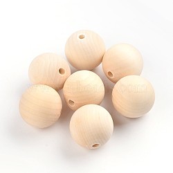 Round Unfinished Wood Beads, Natural Wooden Loose Beads Spacer Beads, Lead Free, Moccasin, 35mm, Hole: 7mm(WOOD-Q008-35mm-LF)
