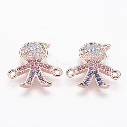 Brass Micro Pave Cubic Zirconia Links, Boy, Rose Gold, 16x15x2mm, Hole: 1mm(ZIRC-G111-18RG)