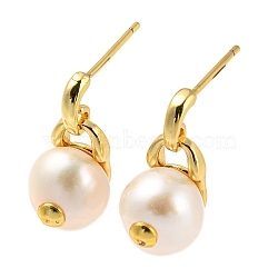 Rack Plating Brass Dangle Stud Earrings with Natural Pearl, Cadmium Free & Lead Free, Linen, 16~17x8~9mm(EJEW-M227-01G)