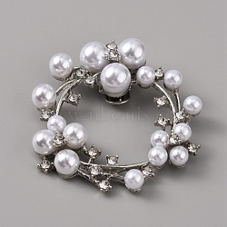 Plastic Imitation Pearl Shoe Decoration, Detachable Shoe Buckle Clips, with Alloy Findings and Crystal Rhinestone, Wreath, Platinum, 56x52.5x15mm(AJEW-WH0248-217P)