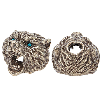 2Pcs Tibetan Style Alloy European Beads, Large Hole Beads, with Resin Imitation Synthetic Turquoise Beads, Bear, Antique Silver, 18x19.5x21mm, Hole: 5.5mm