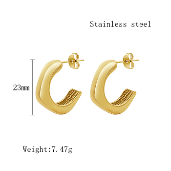Stainless Steel Stud Earrings for Women, Half Hoop Earring, Real 18K Gold Plated, 23mm
