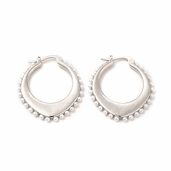 Oval Rack Plating Brass Hoop Earrings for Women, with Plastic Imitation Pearl, Long-Lasting Plated, Lead Free & Cadmium Free, Platinum, 29.5x27x2mm, Pin: 0.8mm