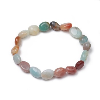 Natural Flower Amazonite Stretch Beaded Bracelets, Tumbled Stone, Nuggets, 1-7/8 inch~2-1/8 inch(4.8~5.5cm), Beads: 6~15x6~11x3~11mm