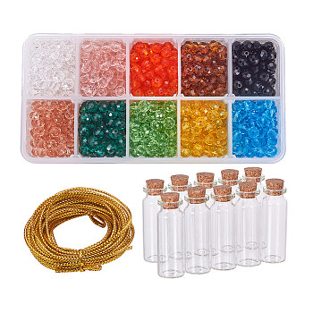 BENECREAT DIY Jewelry Making, Glass Beads, Glass Jar Bead Containers and Jewelry Braided Thread Metallic Cords, Mixed Color, 13.5x7x3cm, 900pcs/box