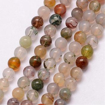 Natural Indian Agate Bead Strands, Round, 3~3.5mm, Hole: 0.7mm, about 115~125pcs/strand, 16 inch