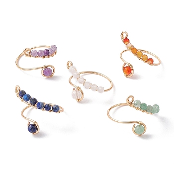 Mixed Natural Gemstone Rings, Copper Wire Wrapped Adjustable Ring for Women, Golden, 1~20mm, Inner Diameter: 17.5~19mm