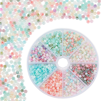 80G 8 Colors Glass Seed Beads, Round, Imitation Cat Eye, Mixed Color, 4x3mm, Hole: 1.4mm, 8 colors, 10g/color