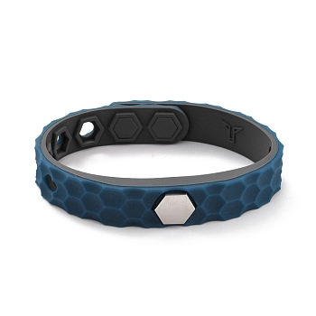 Flat Silicone Cord Bracelets, Hexagon Beads Adjustable Bracelet for Men Women, Steel Blue, 9.92 inch(25.2cm)