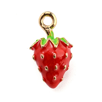 Alloy Enamel Pendants, Golden, 3D Strawberry Charms, Red, 15.5x9x8.5mm, Hole: 1.6mm