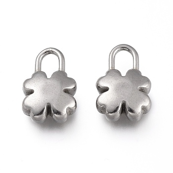 304 Stainless Steel Pendants, Clover Lock Shape, Stainless Steel Color, 15x10x5mm, Hole: 4.5x3mm