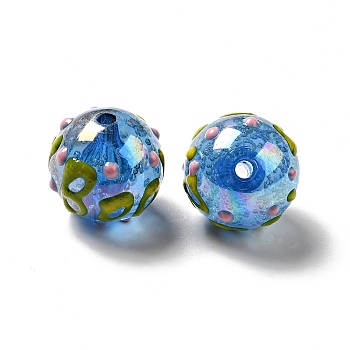 AB Color Transparent Crackle Acrylic Round Beads, Halloween Boo Bead, with Enamel, Royal Blue, 19.5x20mm, Hole: 3mm