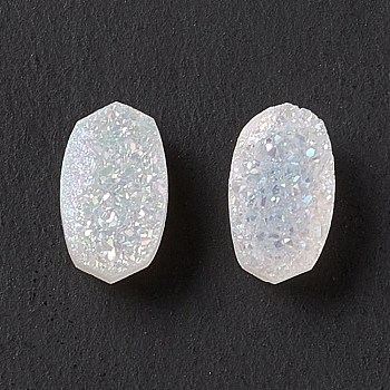 Electroplate Natural Druzy Agate Cabochons, Faceted, Oval, White, 7x4x3.5mm