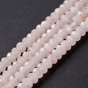 Natural Rose Quartz Beads Strands, Rondelle, Faceted, Pink, 6x3.5~4mm, Hole: 1mm, about 105pcs/strand, 15.5 inch