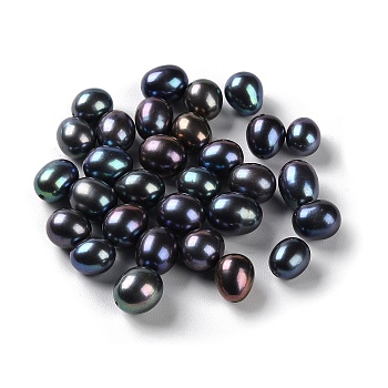 Dyed Natural Cultured Freshwater Pearl Beads, Half Drilled, Rice, Grade 5A+, Black, 9.5~11x7.5~9mm, Hole: 0.9mm