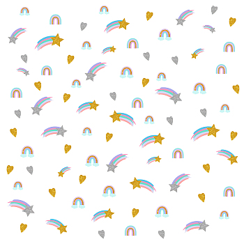 PVC Wall Stickers, Wall Decoration, Rainbow, Heart & Meteor, Mixed Patterns, 900x390mm, 2 sheets/set