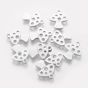 201 Stainless Steel Charms, Mushroom, Stainless Steel Color, 14x12x1.1mm, Hole: 1.5mm