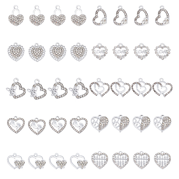 DIY Valentine's Day Jewelry Making Kits, Including 40Pcs 10 Style Alloy Crystal Rhinestone Pendants & Chandelier Component Links, Word Love & Footprint & Abacus & Butterfly & Heart, Platinum, 14~20x14.5~20x2.5~4mm, Hole: 1.2~2.7mm, 4Pcs/style