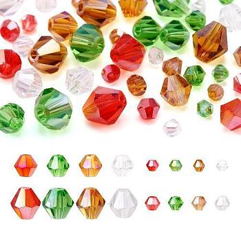 Pandahall 16 Strands 16 Style Christmas Theme Transparent Electroplate Glass Beads Strands, AB Color Plated, Faceted Bicone, Mixed Color, 3~8mm, Hole: 0.8~1.2mm, about 39~125pcs/strand, 10.24~15.12 inch(26~38.4cm), 1 Strand/style