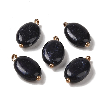 Acrylic Pendants, with Brass Loops, Glitter Powder, Oval, Midnight Blue, 16.5x9.5x4.5mm, Hole: 1.6mm