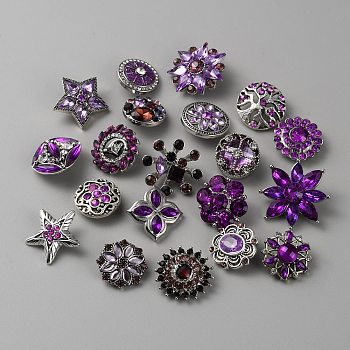 Alloy Rhinestone Snap Button, Jewelry Buttons, Mixed Shapes, Tanzanite, 19~32x19~32x8~14mm