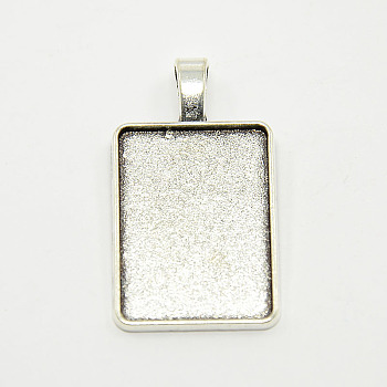 Tibetan Style Alloy Rectangle Pendant Cabochon Settings, Plain Edge Bezel Cups, Cadmium Free & Lead Free, Antique Silver, Tray: 25x18mm, 36x20x2mm, Hole: 6x3mm