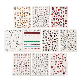 Cartoon Nail Stickers, Self-adhesive Car Bear Cow Reindeer Nail Art Decals Supplies, for Woman Girls DIY Manicure Design, Mixed Patterns, 101x78.5mm