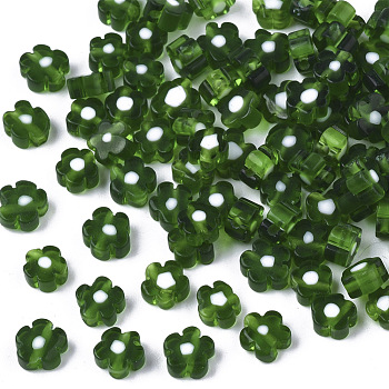 Glass Beads, Flower, Green, 4~6x4~6x2~3mm, Hole: 1mm