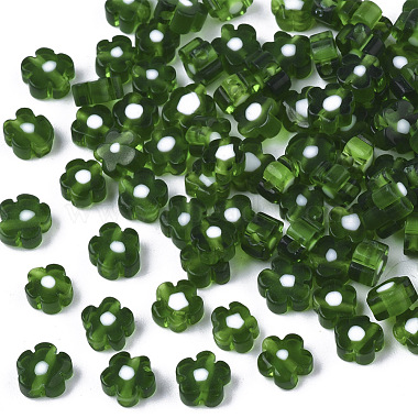 4mm Green Flower Glass Beads