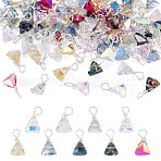 90Pcs 9 Styles Glass Triangle Pendants, with Copper Wire, Mixed Color, 11.8mm, Hole: 1.8mm, 10pcs/style(PALLOY-TAC0258)