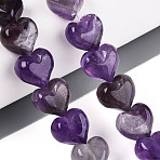 Natural Amethyst Beads Strands, Heart, 11~12x12x7.5~8mm, Hole: 1mm, about 15pcs/strand, 6.10~6.50''(15.5~16.5cm)(G-T144-22A-05)