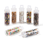 7 Bottles DIY Glass Seed Beads Sets, Mixed Shapes, Mixed Style, Mixed Color, 1~25.5x1.5~5mm, Hole: 0.6~1.5mm, Capacity: 10ml(0.34fl. oz)(DIY-N006-02F)