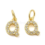 Brass Micro Pave Cubic Zirconia Pendants, Cadmium Free & Nickel Free & Lead Free, with Jump Ring, Letter Q, 8.5x7x1.5mm, Hole: 3.6mm(KK-M273-02G-Q)