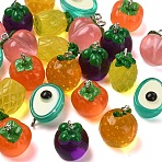 12Pcs 6 Styles Resin Pendants, Imitation Fruit, with Platinum Tone Iron Loop, Mixed Shapes, Mixed Color, 19.5~23mm, Hole: 2mm, 2pcs/style(RESI-YW0006-10)