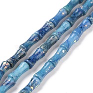 Natural Dolomite & Synthetic Opal Beads Strands, Dyed, Bamboo Stick, Marine Blue, 12x5mm, Hole: 0.5mm, about 34pcs/strand, 15.94''(40.5cm)(G-P475-03B)