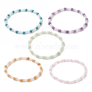 Natural & Synthetic Mixed Gemstone Round & Glass Mushroom Beaded Stretch Bracelet for Women, Inner Diameter: 2-1/4 inch(5.6cm)(BJEW-JB09266)
