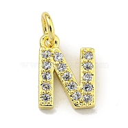 Letter Brass Micro Pave Clear Cubic Zirconia Pendants, Jump Ring, Real 18K Gold Plated, Letter N, 10x8.5x1.8mm, Jump Ring: 4x0.9mm, Hole: 2.5mm(KK-K354-06G-N)