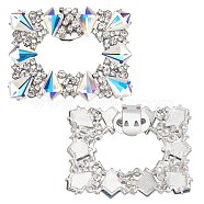 2Pcs Platinum Alloy & Rhinestone Detachable Shoe Buckle Clips, Rectangle Shoe Decoration, Crystal, 49x65.5x6mm(FIND-FG0003-12)