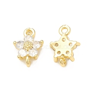 Brass Clear Glass Connector Charms, Flower Links, Real 18K Gold Plated, 12x8x3mm, Hole: 1.2mm(KK-P228-74G)